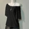 01 Striped Gothic Off-Shoulder T-Shirt