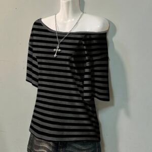 Striped Gothic Off-Shoulder T-Shirt