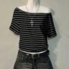 02 Striped Gothic Off-Shoulder T-Shirt