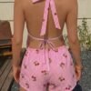 Pink Striped Cherry Print Pajama Set